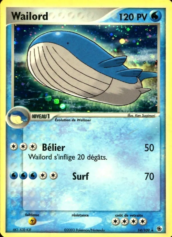 Carte Wailord de l'extension EX Rubis & Saphir, numéro 14/109