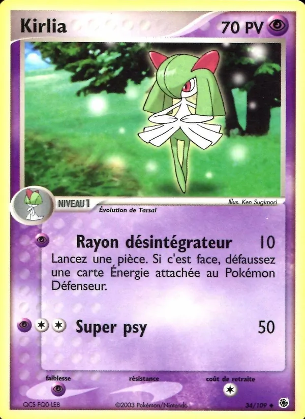 Carte Kirlia de l'extension EX Rubis & Saphir, numéro 34/109