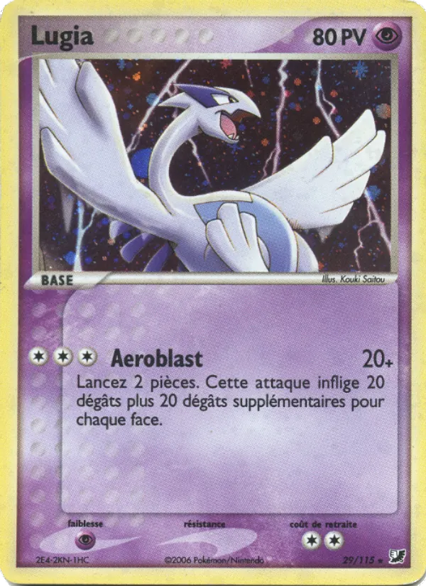 Carte Lugia de l'extension EX Forces Cachées, numéro 29/115