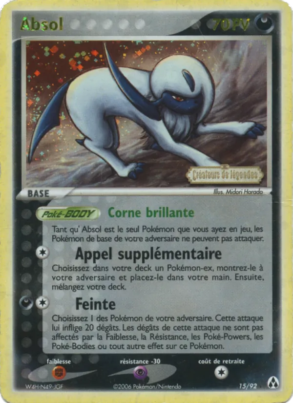 Carte Absol de l'extension EX Créateurs de légendes, numéro 15/92