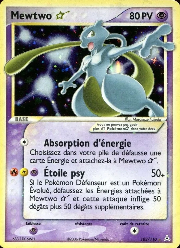 Carte Mewtwo ☆ de l'extension EX Fantômes Holon, numéro 103/110