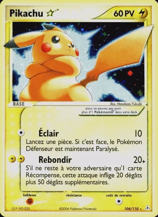 Carte Pikachu ☆ de l'extension EX Fantômes Holon, numéro 104/110