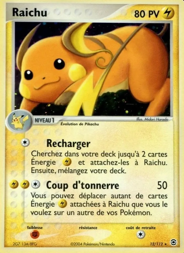 Carte Raichu de l'extension EX Rouge Feu & Vert Feuille, numéro 12/112