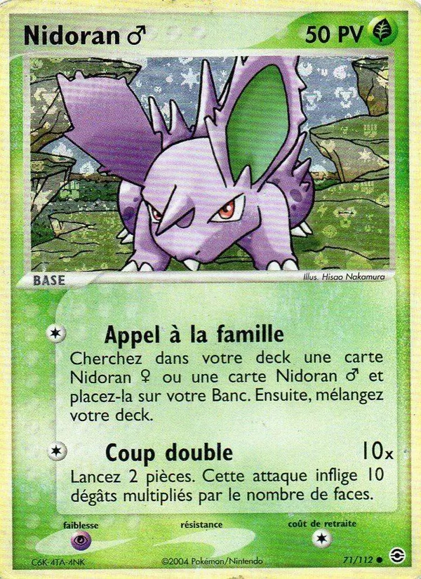 Carte Nidoran ♂ de l'extension EX Rouge Feu & Vert Feuille, numéro 71/112