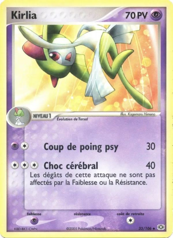Carte Kirlia de l'extension EX Émeraude, numéro 33/106