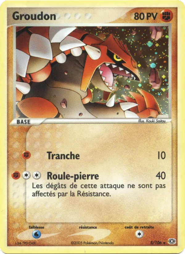 Carte Groudon de l'extension EX Émeraude, numéro 5/106