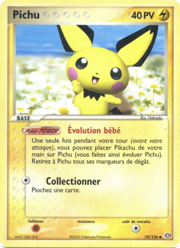 Carte Pichu de l'extension EX Émeraude, numéro 59/106