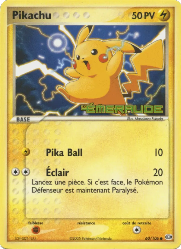 Carte Pikachu de l'extension EX Émeraude, numéro 60/106