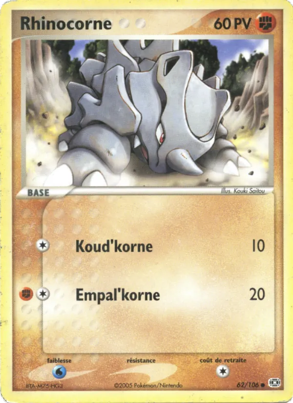 Carte Rhinocorne de l'extension EX Émeraude, numéro 62/106