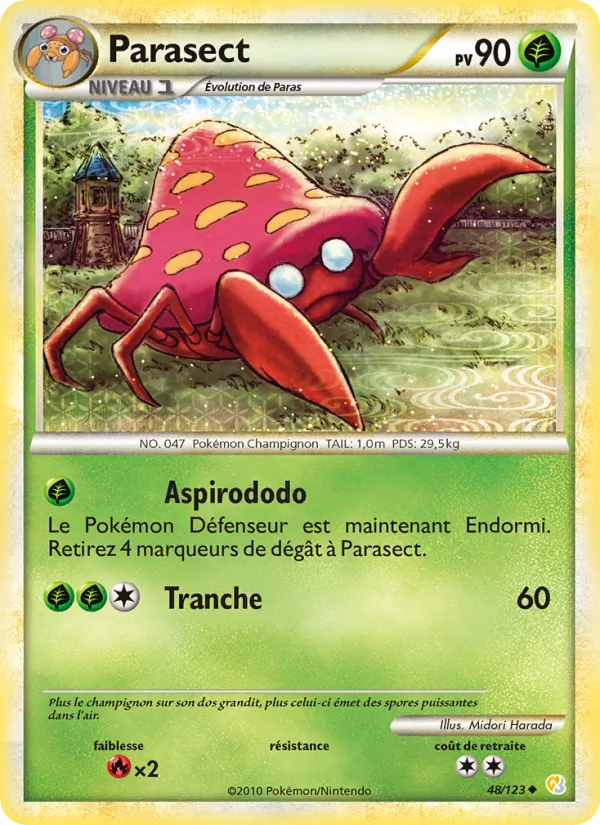 Carte Parasect de l'extension HeartGold SoulSilver, numéro 48/123