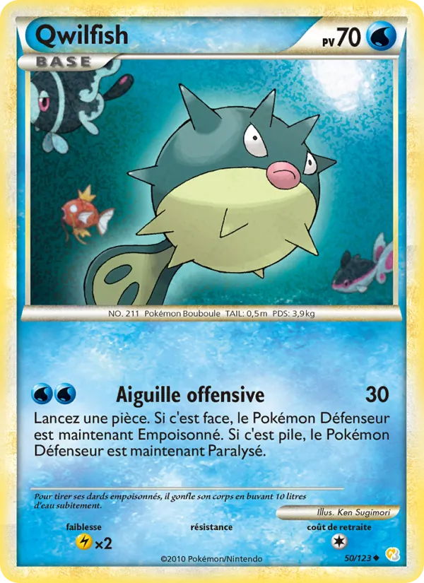 Carte Qwilfish de l'extension HeartGold SoulSilver, numéro 50/123