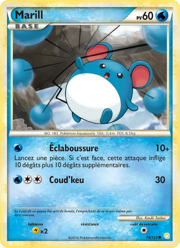 Carte Marill de l'extension HeartGold SoulSilver, numéro 74/123