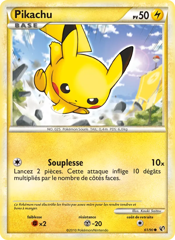 Carte Pikachu de l'extension Indomptable, numéro 61/90