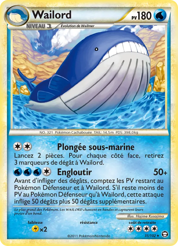 Carte Wailord de l'extension Triomphant, numéro 31/102