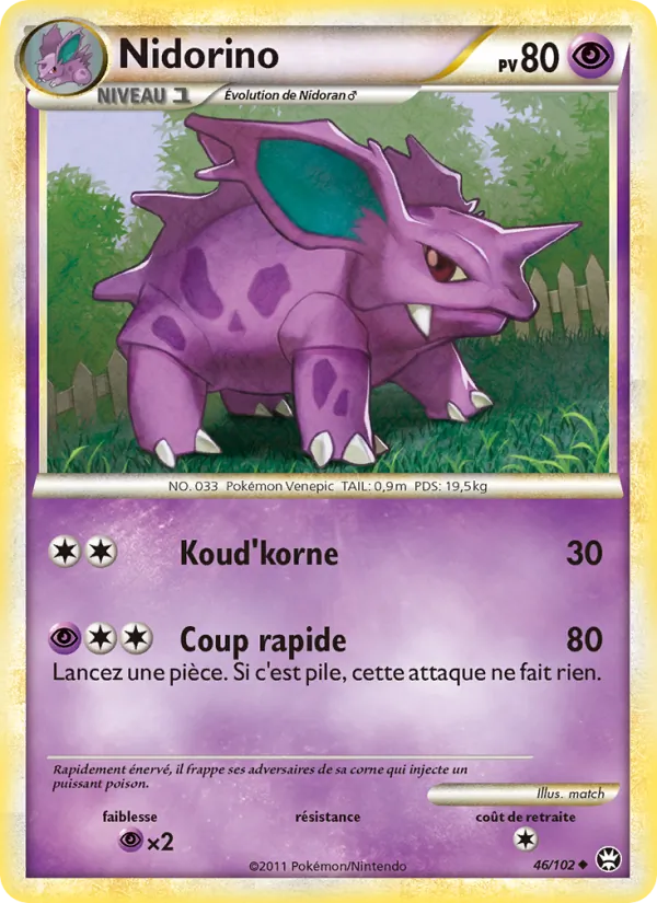 Carte Nidorino de l'extension Triomphant, numéro 46/102