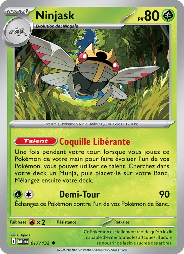 Carte Ninjask de l'extension Méga-Évolution, numéro 017/132