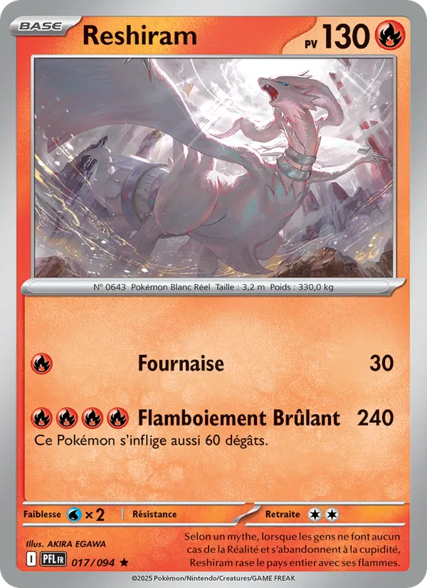 Carte Reshiram de l'extension Flammes Fantasmagoriques, numéro 017/94