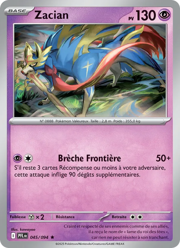 Carte Zacian de l'extension Flammes Fantasmagoriques, numéro 045/94
