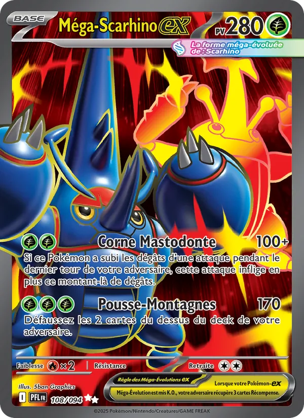 Carte Méga-Scarhino-ex de l'extension Flammes Fantasmagoriques, numéro 108/94