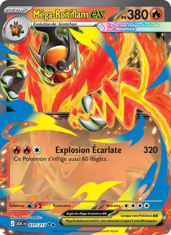 Carte Méga-Roitiflam-ex de l'extension Héros Transcendants, numéro 031/217
