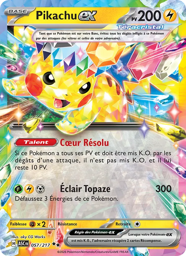 Carte Pikachu-ex de l'extension Héros Transcendants, numéro 057/217