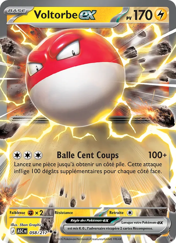 Carte Voltorbe-ex de l'extension Héros Transcendants, numéro 058/217