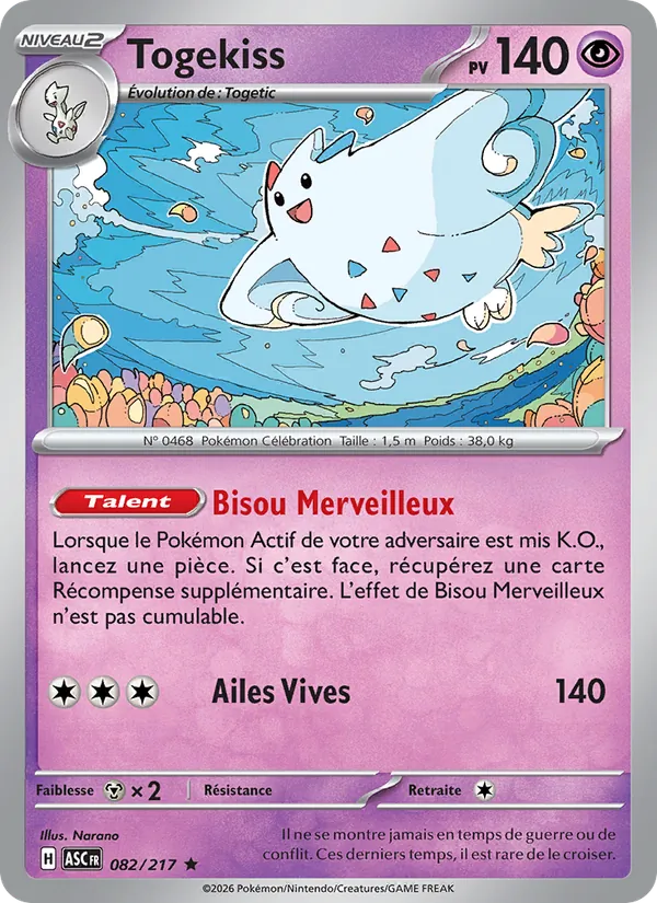 Carte Togekiss de l'extension Héros Transcendants, numéro 082/217
