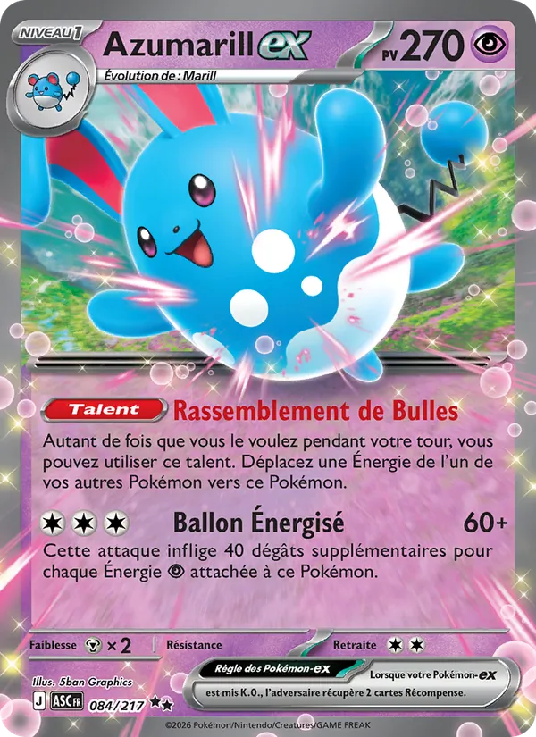 Carte Azumarill-ex de l'extension Héros Transcendants, numéro 084/217
