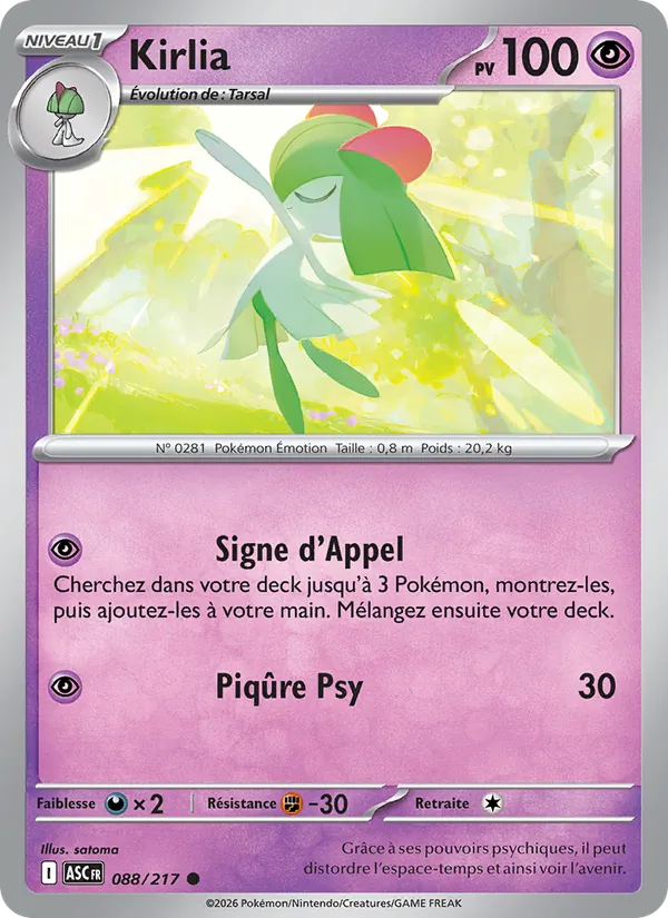Carte Kirlia de l'extension Héros Transcendants, numéro 088/217