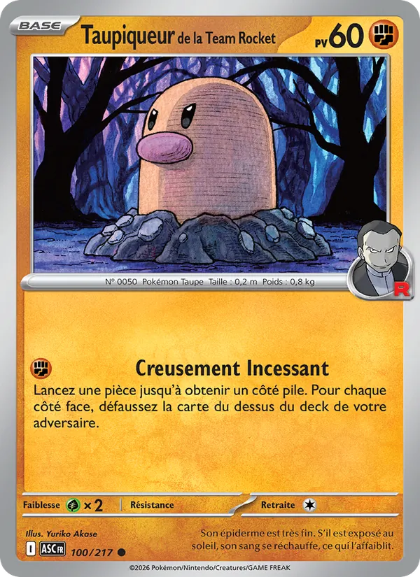 Carte Taupiqueur de la Team Rocket de l'extension Héros Transcendants, numéro 100/217
