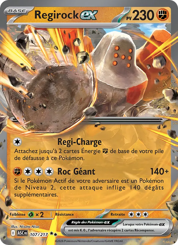 Carte Regirock-ex de l'extension Héros Transcendants, numéro 107/217
