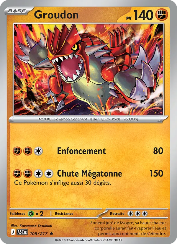 Carte Groudon de l'extension Héros Transcendants, numéro 108/217