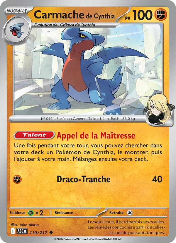 Carte Carmache de Cynthia de l'extension Héros Transcendants, numéro 110/217