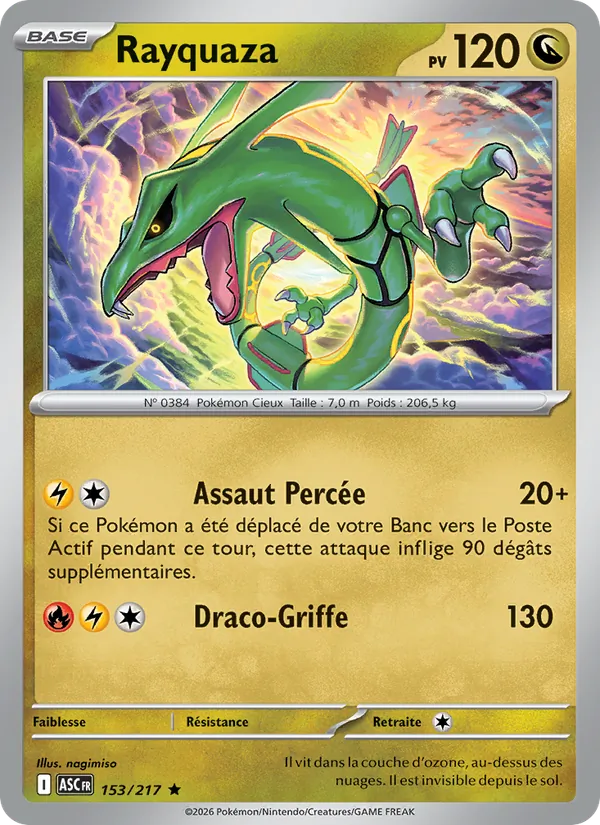 Carte Rayquaza de l'extension Héros Transcendants, numéro 153/217