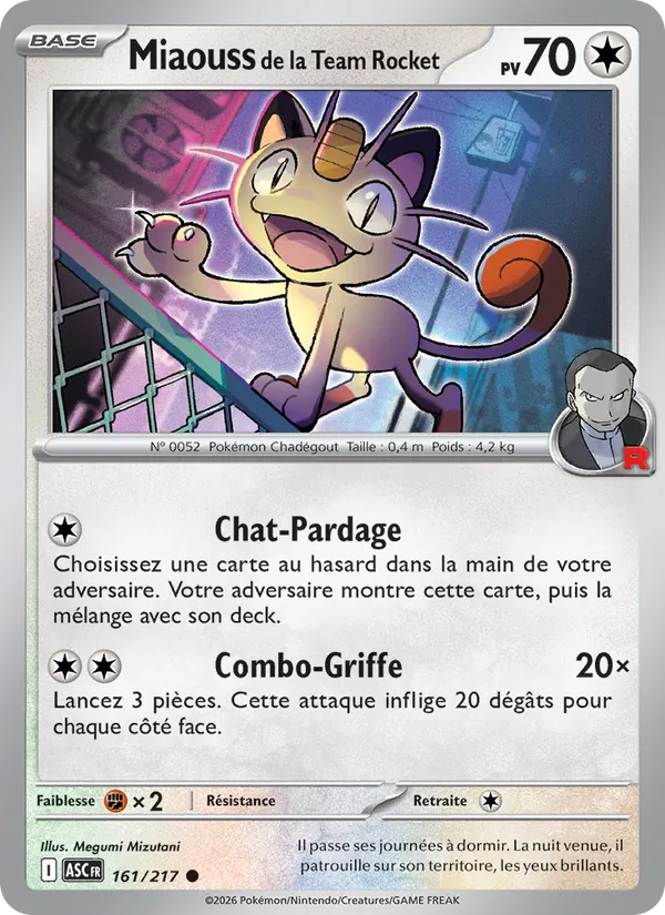 Carte Miaouss de la Team Rocket de l'extension Héros Transcendants, numéro 161/217