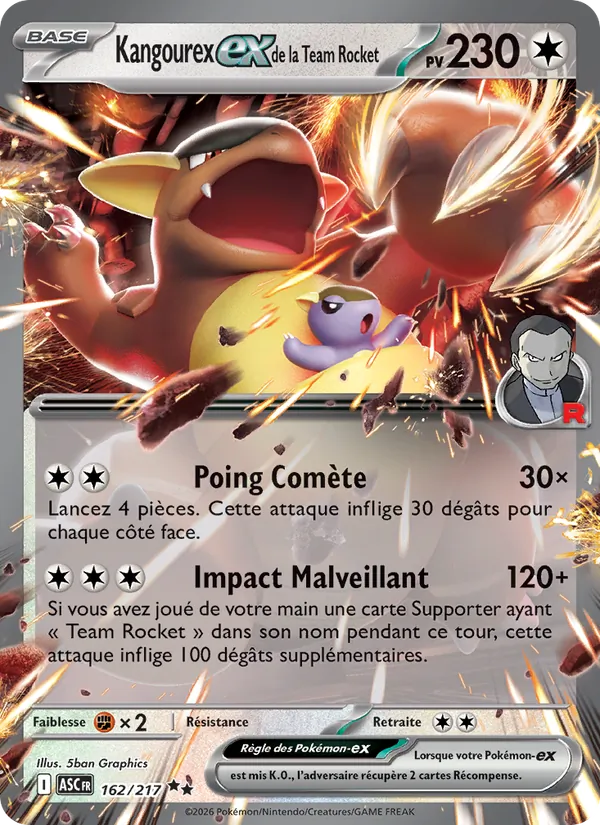 Carte Kangourex-ex de la Team Rocket de l'extension Héros Transcendants, numéro 162/217