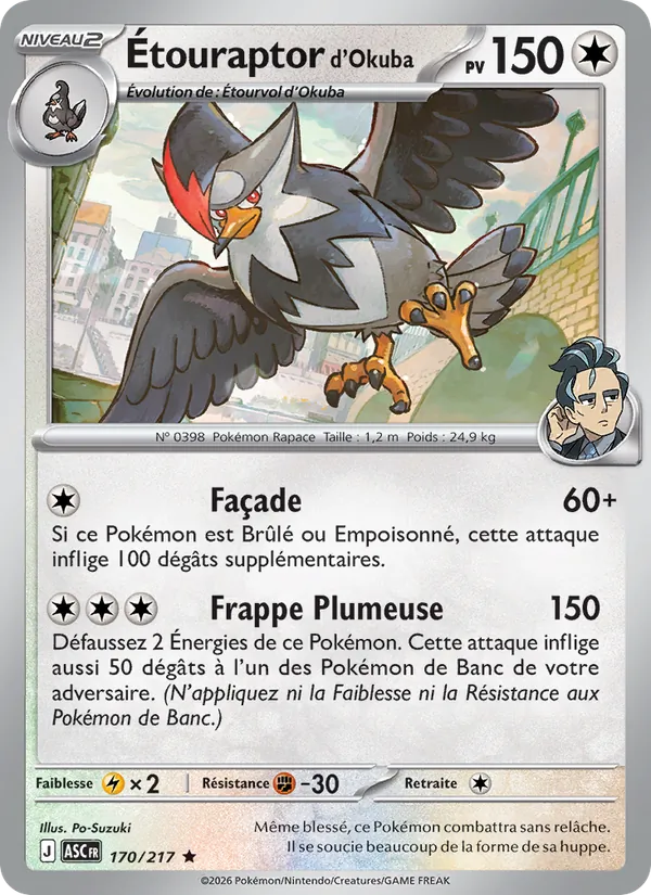 Carte Étouraptor d'Okuba de l'extension Héros Transcendants, numéro 170/217