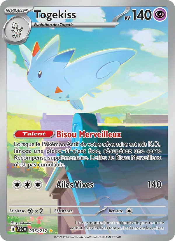 Carte Togekiss de l'extension Héros Transcendants, numéro 235/217