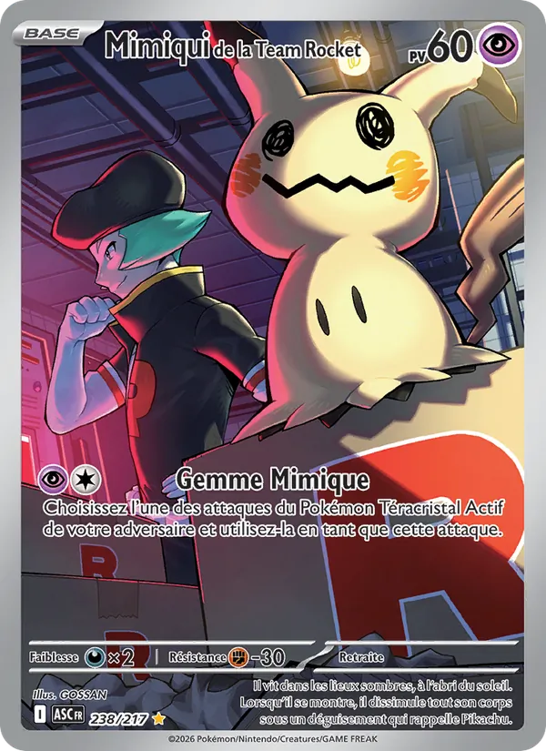 Carte Mimiqui de la Team Rocket de l'extension Héros Transcendants, numéro 238/217
