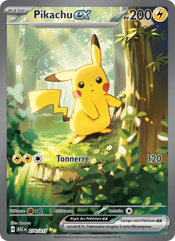 Carte Pikachu-ex de l'extension Héros Transcendants, numéro 276/217