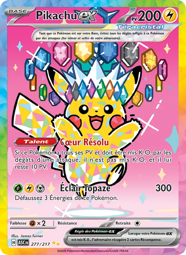 Carte Pikachu-ex de l'extension Héros Transcendants, numéro 277/217