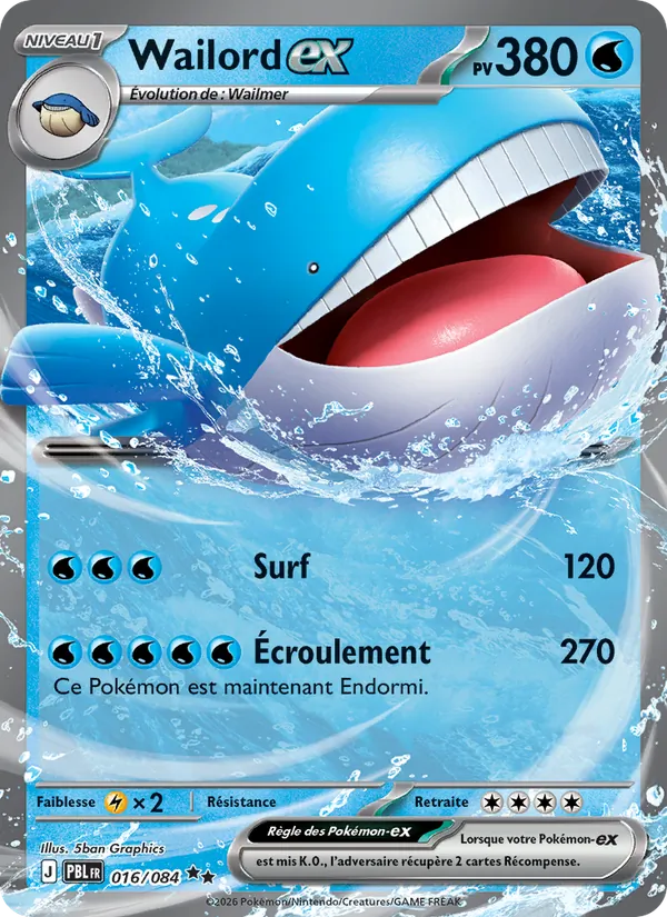 Carte Wailord-ex de l'extension Nuit Noire, numéro 016/84