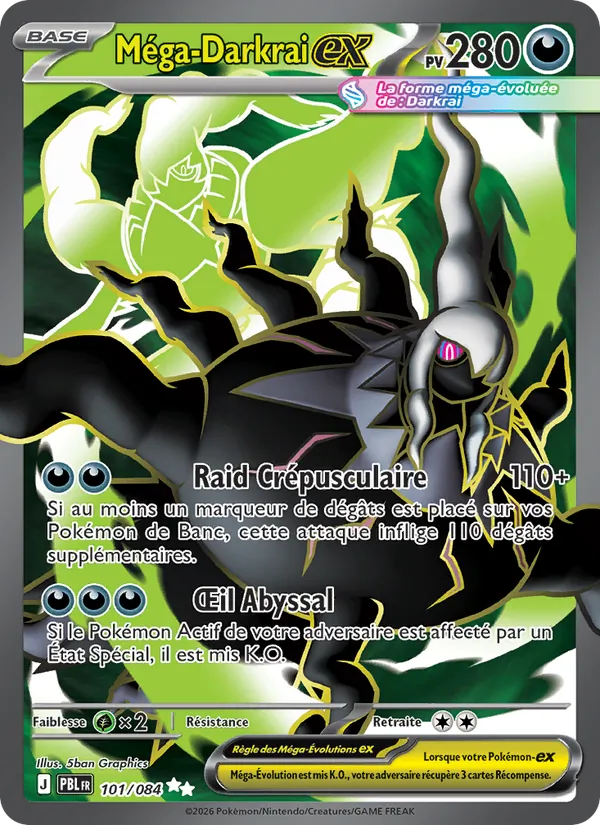 Carte Méga-Darkrai-ex de l'extension Nuit Noire, numéro 101/84
