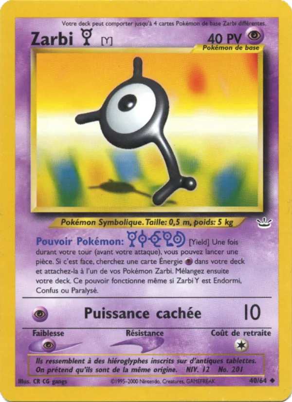 Carte Zarbi Y de l'extension Neo Revelation, numéro 40/64