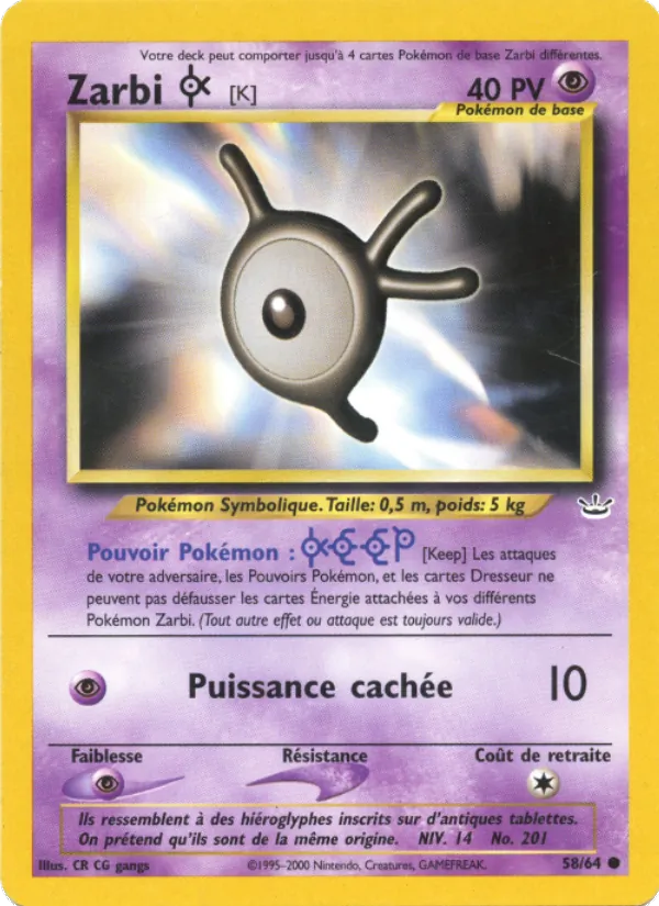 Carte Zarbi K de l'extension Neo Revelation, numéro 58/64