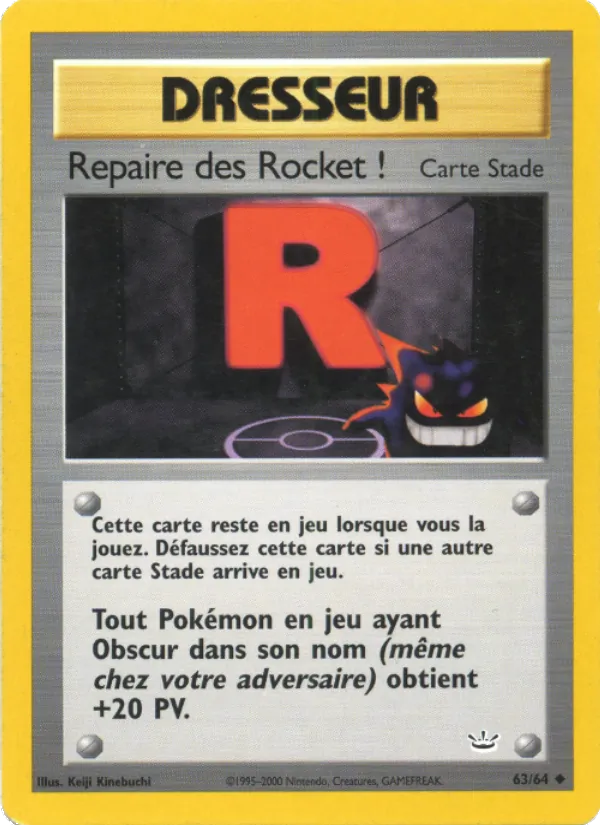 Carte Repaire des Rocket ! de l'extension Neo Revelation, numéro 63/64