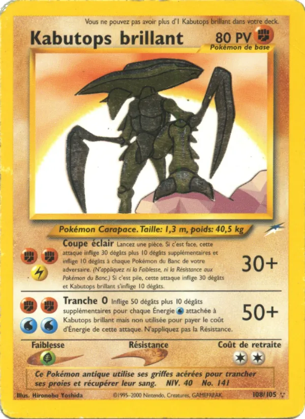 Carte Kabutops brillant de l'extension Neo Destiny, numéro 108/105