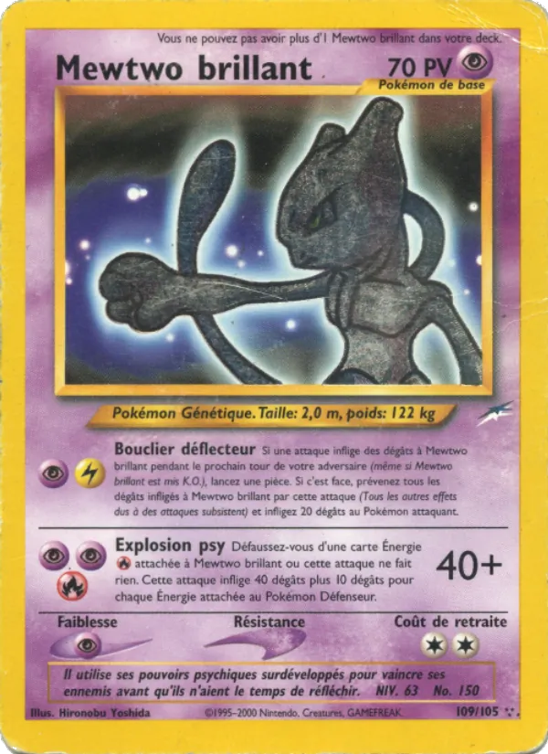 Carte Mewtwo brillant de l'extension Neo Destiny, numéro 109/105
