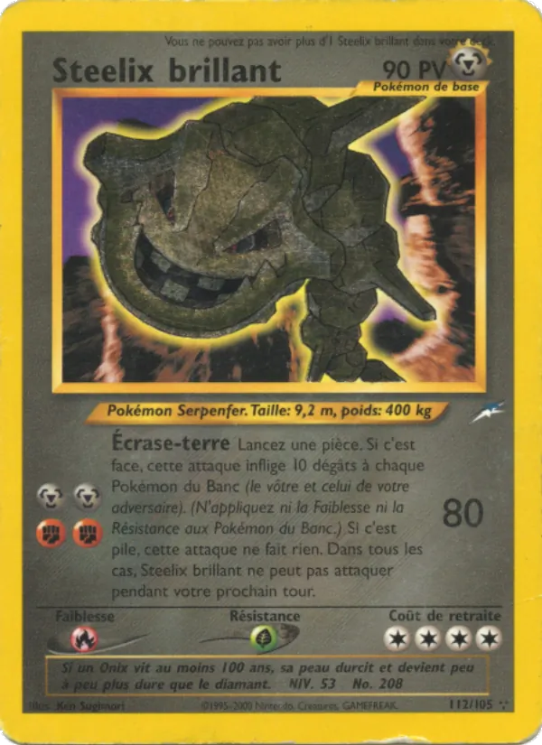 Carte Steelix brillant de l'extension Neo Destiny, numéro 112/105