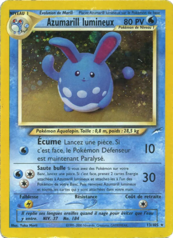 Carte Azumarill lumineux de l'extension Neo Destiny, numéro 13/105